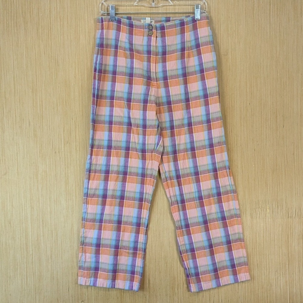 Billabong x The Salty Blonde Colorful Plaid Linen Blend Straight Leg Pants 30